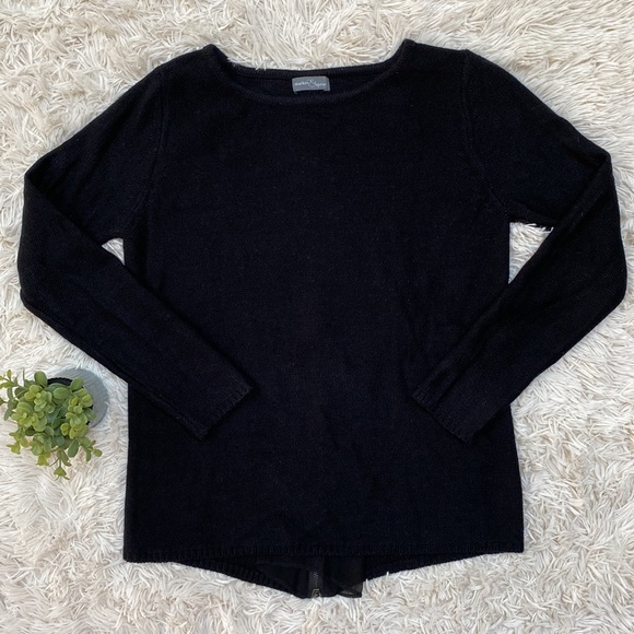Market & Spruce Back Zip Panel Crewneck Sweater 💗 Black - Picture 5 of 16